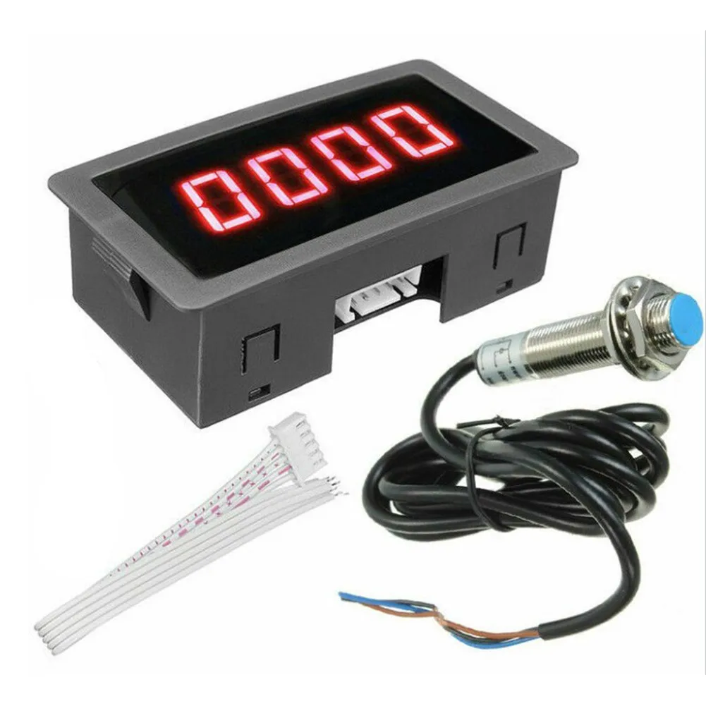 High Accuracy 4 Digit LED Tachometer RPM Speed Meter with Hall Proximity Switch Sensor for Motor Speed Detection