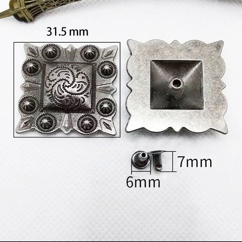 5PCS 31MM Western Cowboy Berry Saddle Bridle Leathercraft Square Rivet Silver Belt Concho Decor DIY Sewing Accessory
