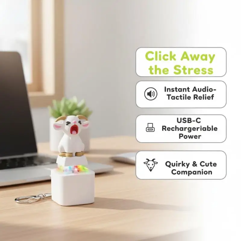 Squeaking Goat Keyboard Stress Relief Toys For Adults Rechargeable Keyboard Clicker Keychain With Scream Sound And LED Light
