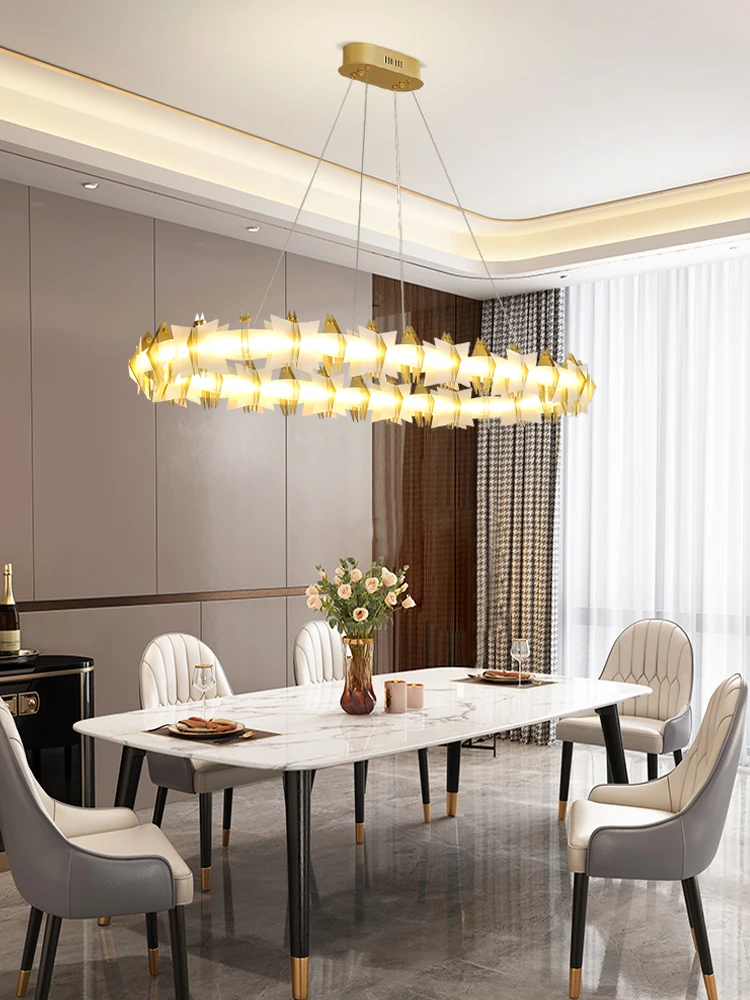 

Postmodern Art Gold Dining Chandeliers Creative Round Oval Living Room Pendant Lamps Bedroom Study Home Decor LED Hanging Lights