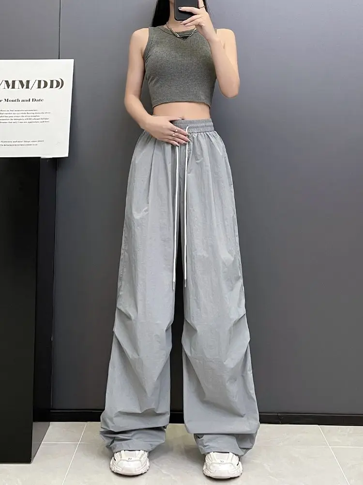 Women's Summer Parachute Pants Quick Dry Lightweight Cargo Joggers Y2k Streetwear Wide Leg Casual Loose Fit Track Pants