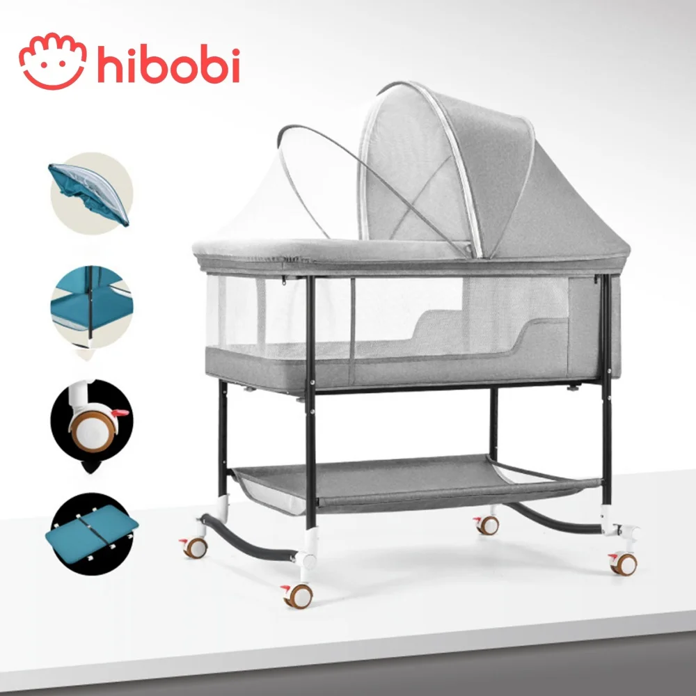 hibobi Newborn Baby Crib 4-In-1 Portable Baby Sleeping Basket Bed With Mosquito Net