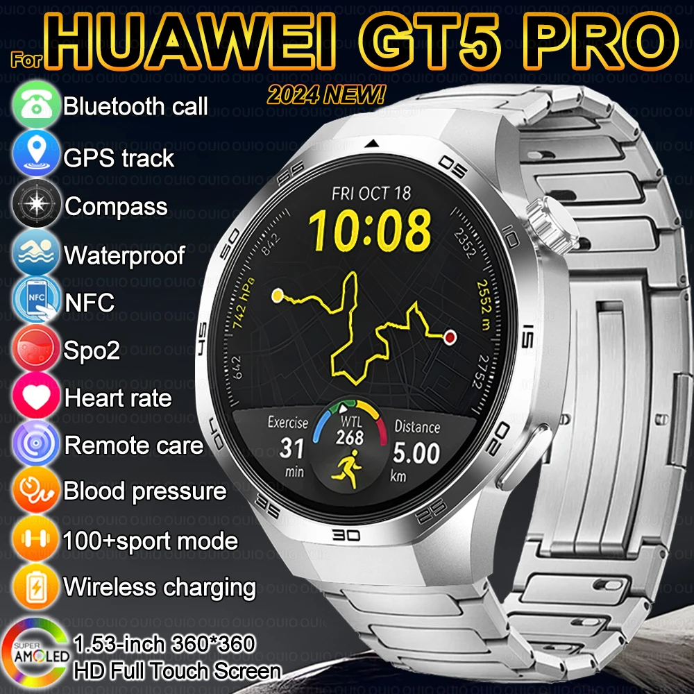 

New For HUAWEI GT5 Pro High-end Men Watch HD Screen NFC GPS Tracker Compass Bluetooth Call Smart Watch Women Health Monitoring