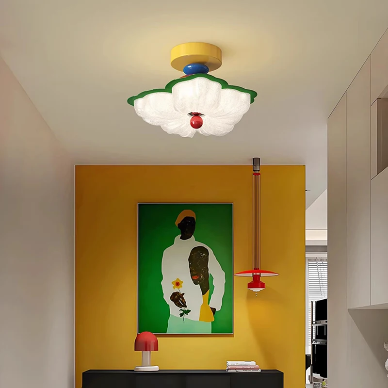 French Flower Shape Ceiling Lamps Gold Foil Petal Corridor Aisle Light LED Children's Room Entrance Door Balcony Ceiling Lights