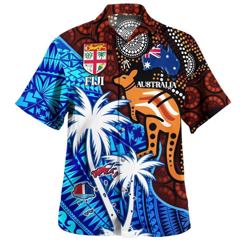 Summer New Harajuku 3D Polynesian Fiji Flag Emblem Printig Shirts Men Fiji Coat Of Arm Graphic Short Shirts Fashion Clothing Top