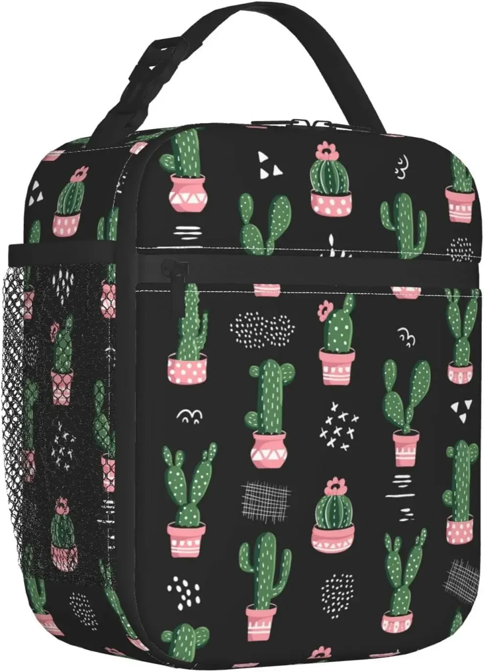 Box with Side Pocket Portable  Bag for Women Men Insulated Lunch Tote Bag Reusable  Organizer Cactus