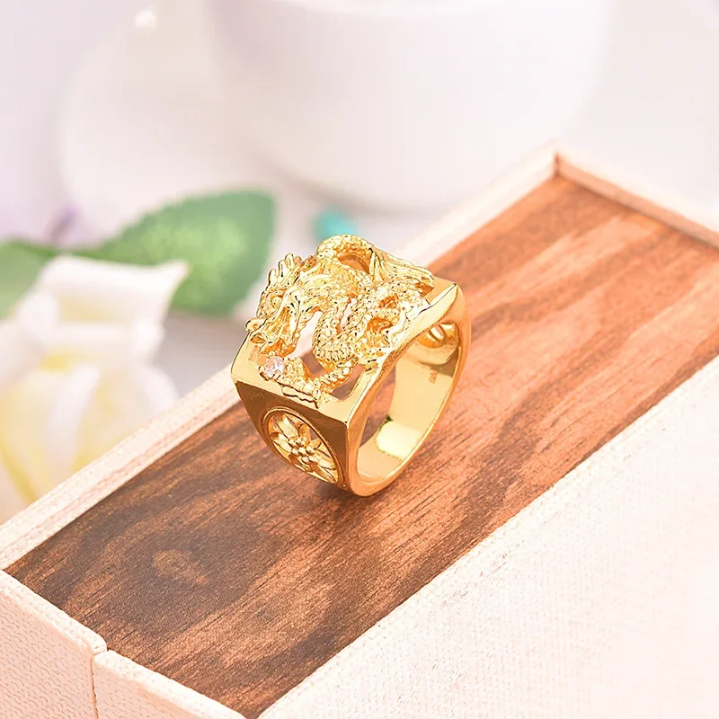 Anillo de compromiso de color dorado para hombre, sortija Original de dragón dominante, joya fina para boda, no se decolora