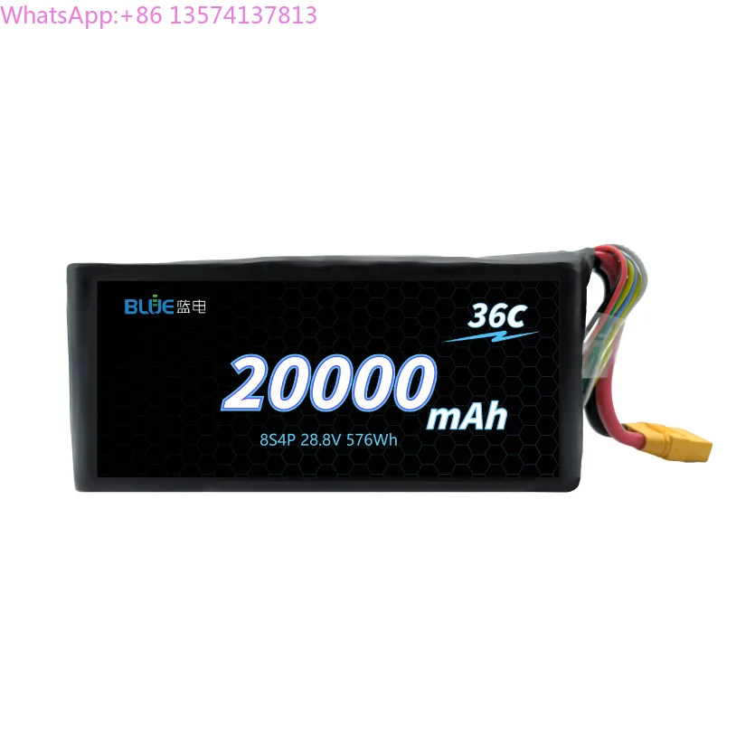 Blue Power Custom 21700 8S4P Droney Lithium Battery 20000mAh 28.8V LiCoO2 Cathode Liquid Battery ODM/OEM for FPV UAV Agri Droney