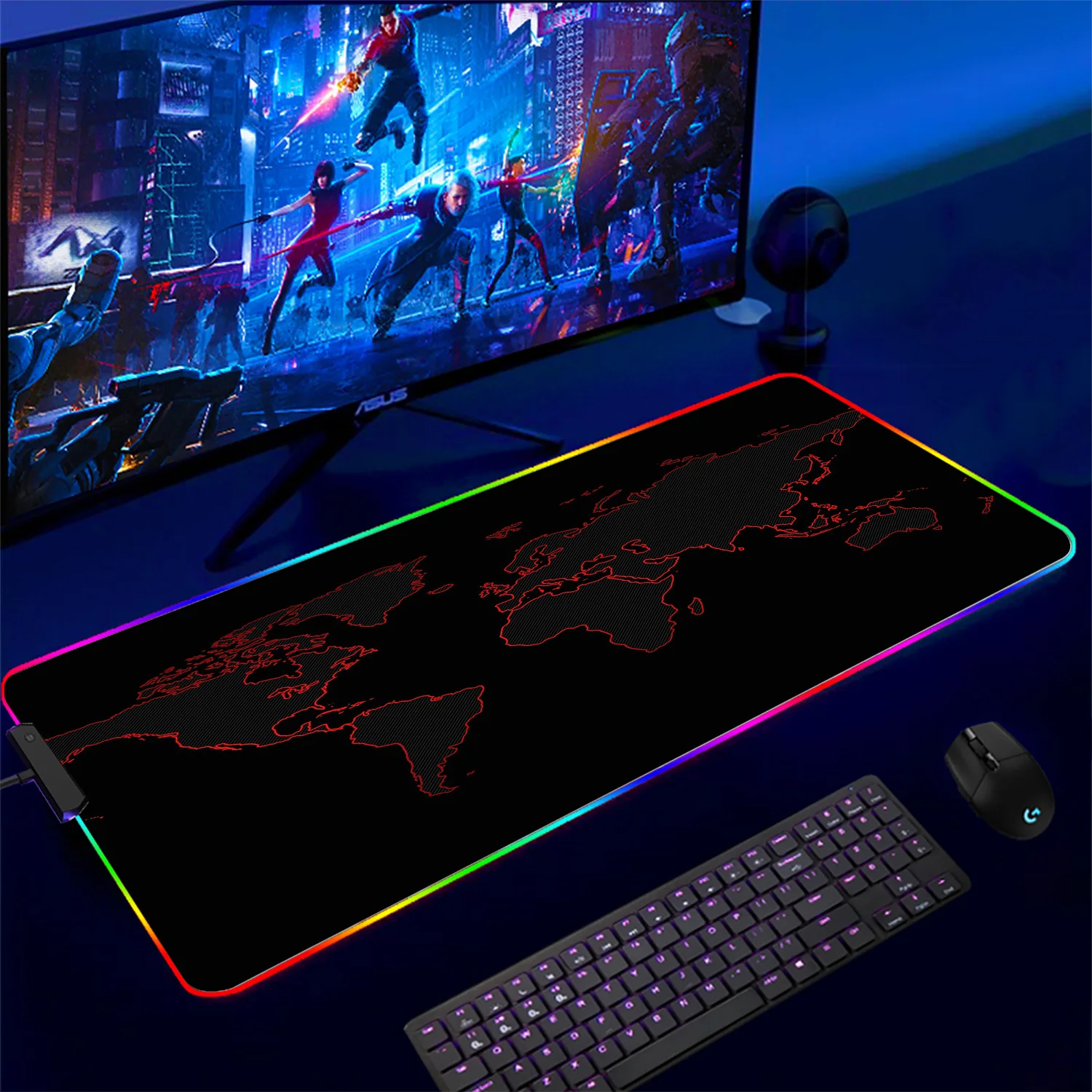 Mouse Pad RGB Map Desk Accessories Kawaii Mousepad Gamer Style Gaming Exquisite Map Led l Chair Mice Keyboards