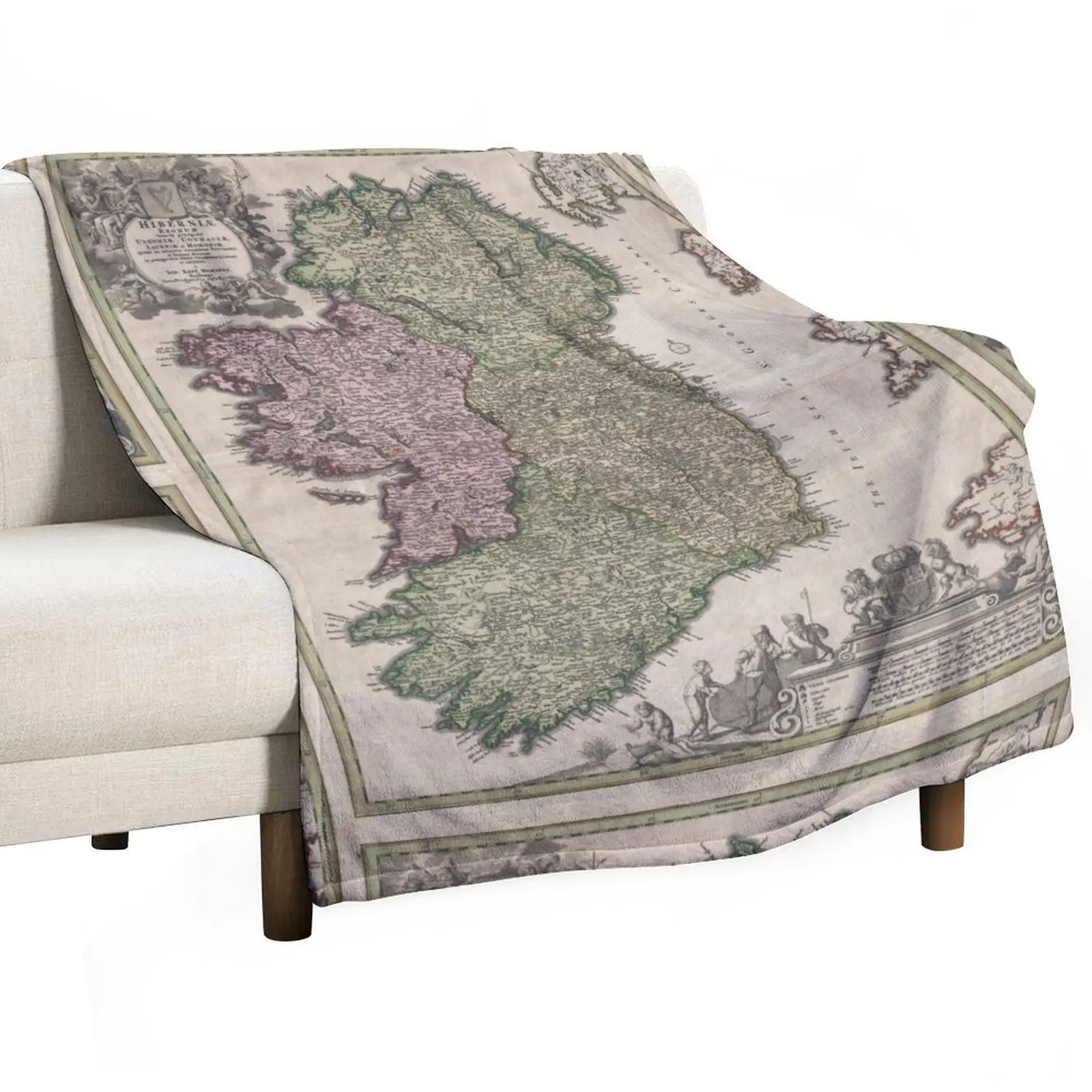 

1716 Homann Map of Ireland Throw Blanket Luxury St Thermal Summer Beddings Blankets