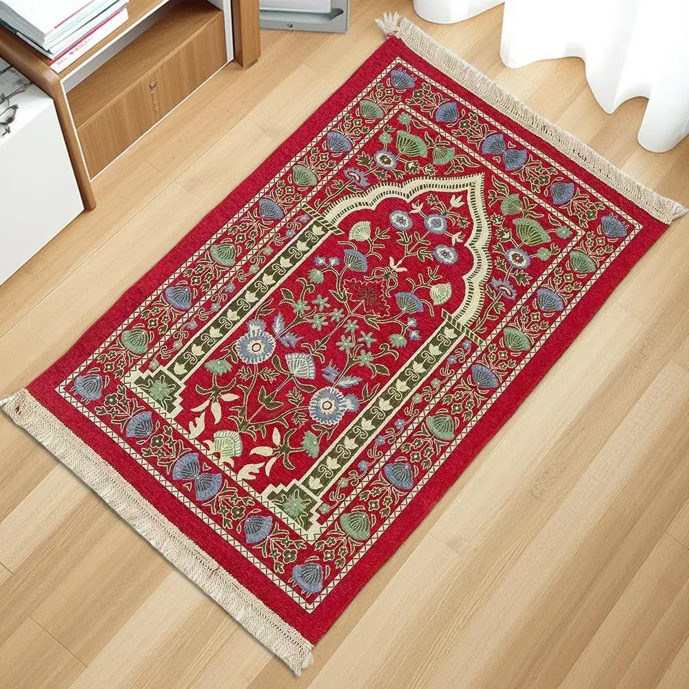 Faltbarer muslimischer Gebetsteppich, 110 x 70 cm, perfekt für Männer und Frauen, Geschenke, kniender Vintage-Goldfaden-Teppich im persischen Stil – Detail 5