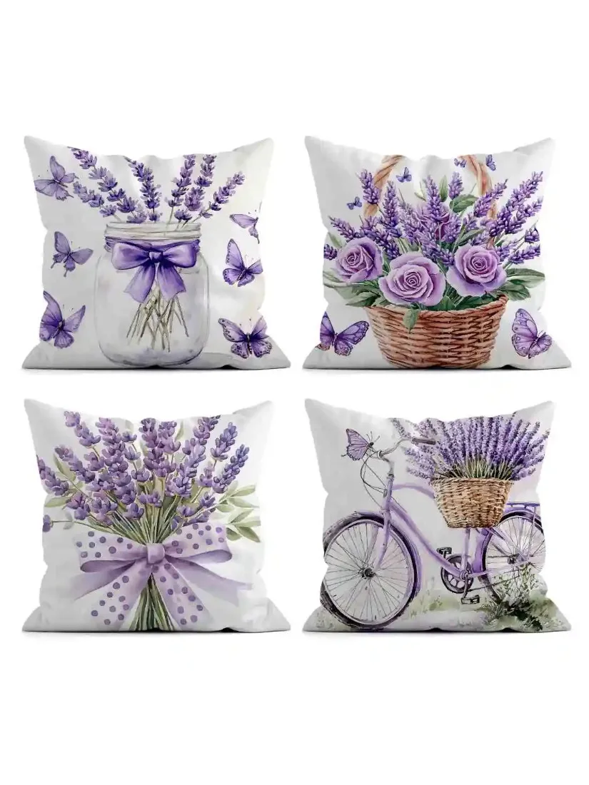 AliExpress NONE Short Plush Material Pillowcase Home Decor Bedding Fantasy Lavender Bicycle Pattern Home Decor Pillowcase Living Room Sofa Polye
