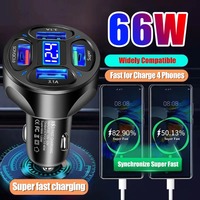 4 Ports USB Car Charger 66W Fast Charging Quick Charge 3.0 Car Mobile Phone Charger Adapter For iPhone 14 13 Xiaomi mi Samsung