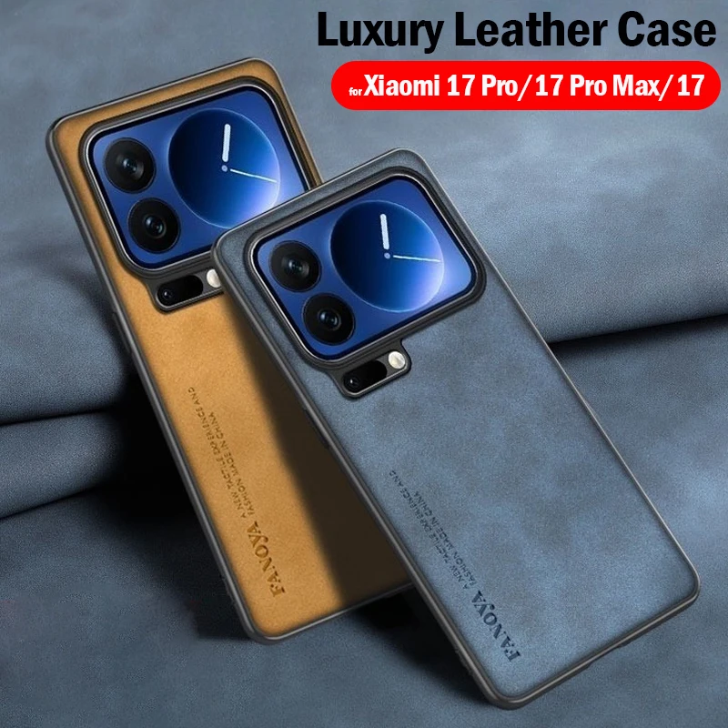 حافظة لهاتف Xiaomi 17 Pro Max 17Pro مصنوعة من جلد البولي يوريثان اللامع ومضادة للصدمات وغطاء خلفي مقاوم للصدمات من البلاستيك الصلب