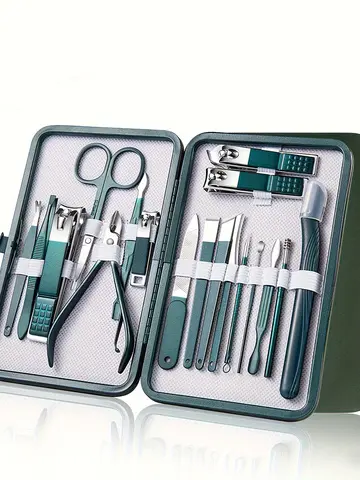 Professional 7-18 Piece Nail Care Kit Stainless Steel Manicure & Pedicure Set with Travel Case for On-the-Go Grooming
