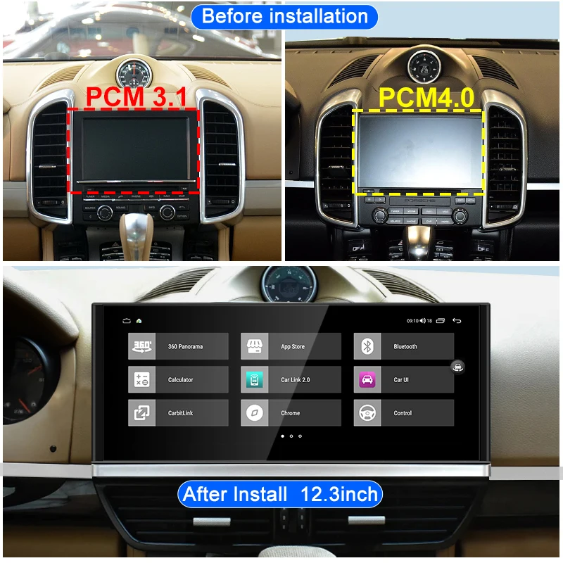 For Porsche Cayenne 2011-2016 12.3-Inch Car Radio Multimedia Player Android 12 4G WiFi Apple Wireless Stereo GPS Navigation