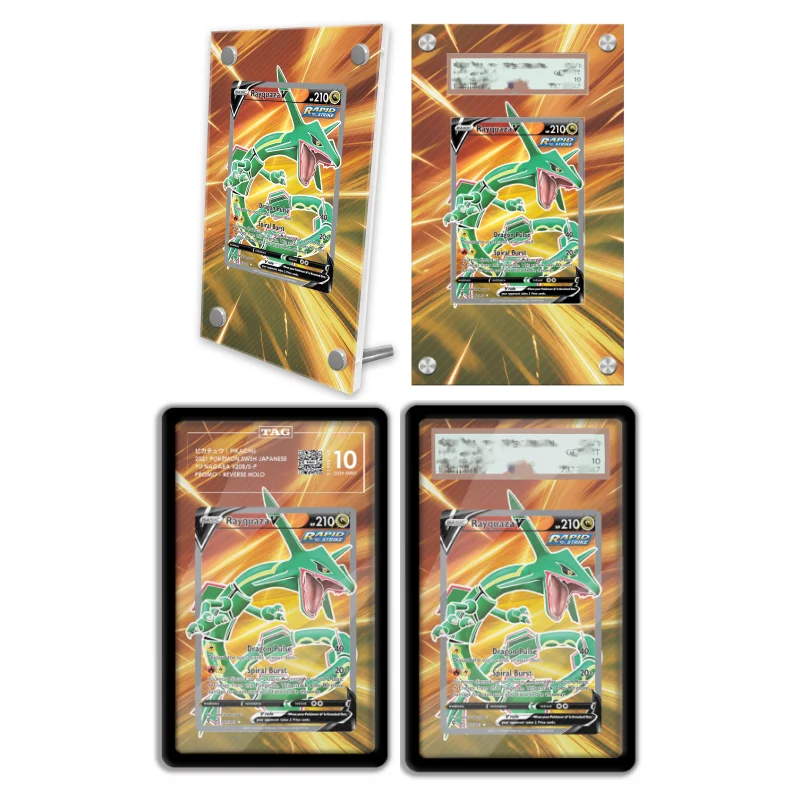 Présentoir d'art anime pour Pokémon Evolving Skies Rayquaza, jeux d'anime, étui de protection en acrylique pour figurines, porte-clés, niveau d'évaluation