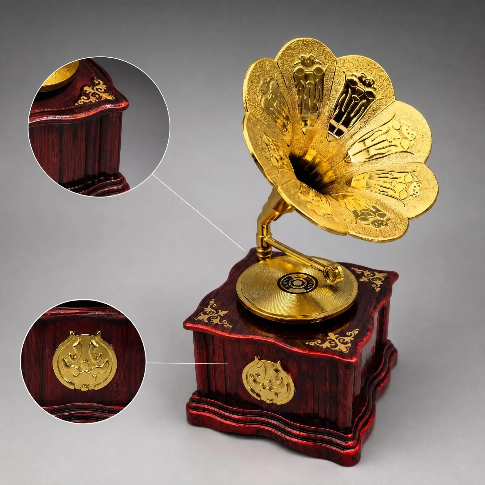Classic Gramophone Music Box Mini Industrial Phonograph Ornament Vintage Table Decor ABS Material for Home Office Shelf