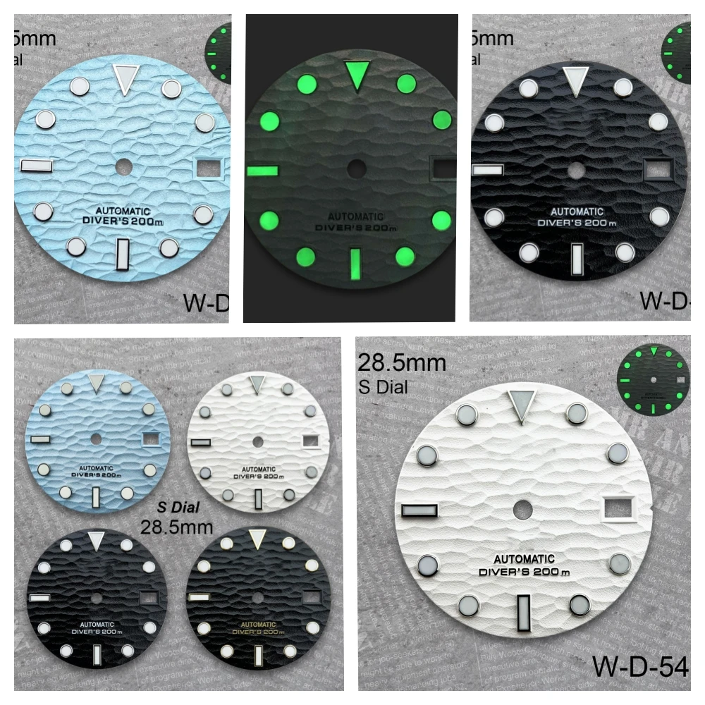 

28.5 mm 3D Waves S Logo Dial Suitable For NH35 Japan Movement Green Luminous High Quality Watch Modification Accessories
