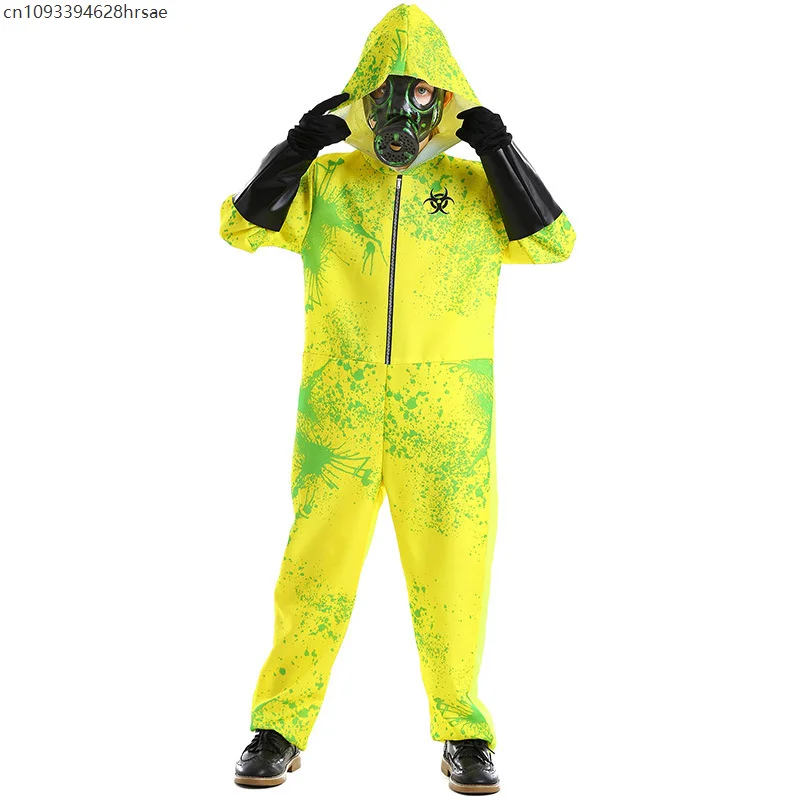 بدلة قناع تنكري للأطفال من Evil Zombie Hazmat زي قناع لزي بوريم للأولاد بدلة إشعاع حيوي أصفر