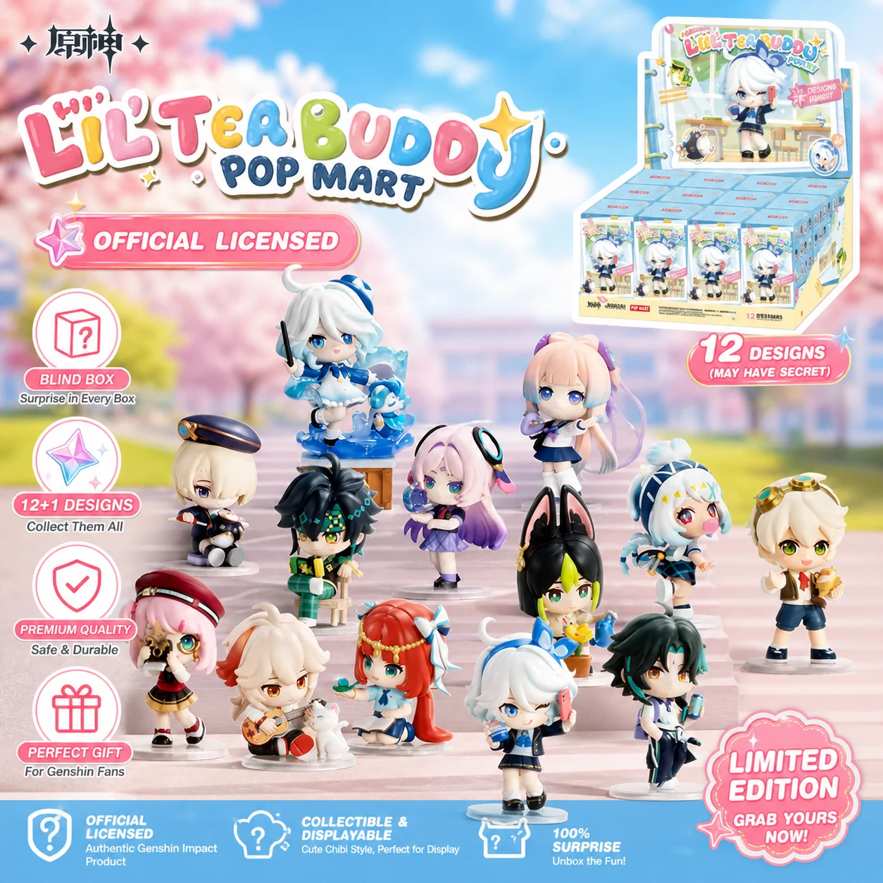 POP MART Genshin Impact Academy Poem of Light Shadow Q Version Figure Blind Box Genuine Collectible Toy Ornament In Stock Gift