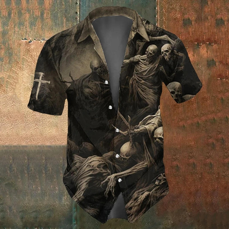 

New 3d Horror Skull Printed Shirt For Men Skull Shirts Street Trend Man Clothes Summer Casual Hawaiian Shirts Short Sleeve 2024