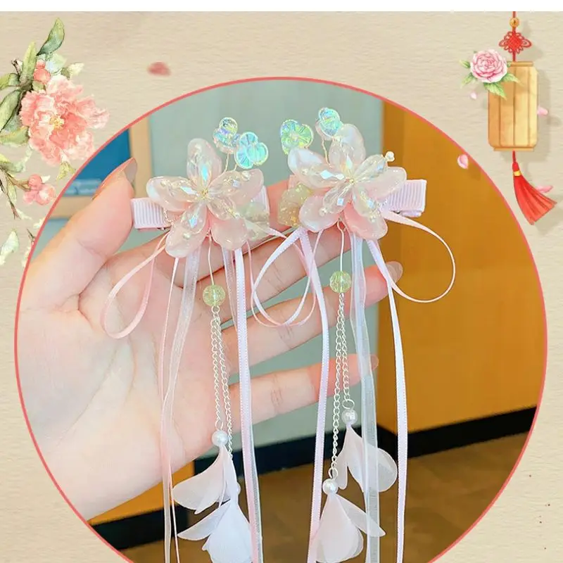 Antique Hanfu Hair Accessories Hair Clip Children\'s Clip Super Fairy Tassel Edge Clip Flower Girl Antique Headwear Accessories