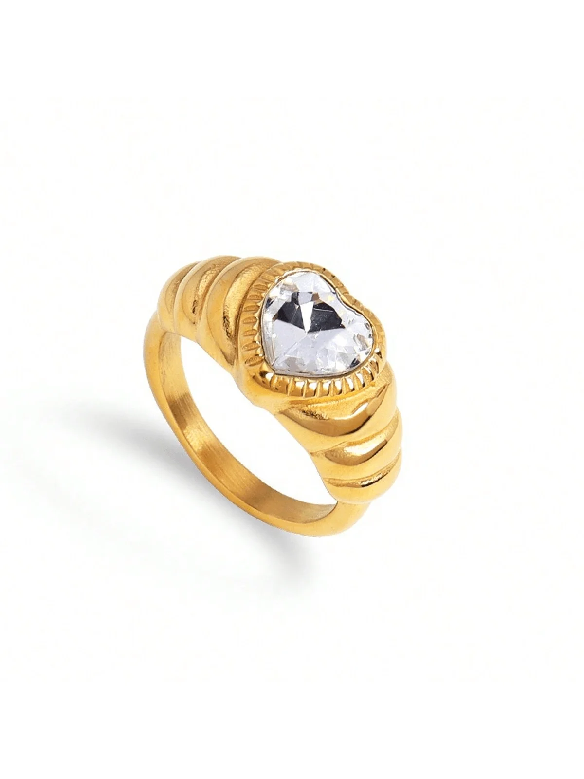 1pc Retro 18K Gold Plated Stainless Steel Zirconia Decor Single Ring, Suitable For Women Daily And Wedding Wear, Gift