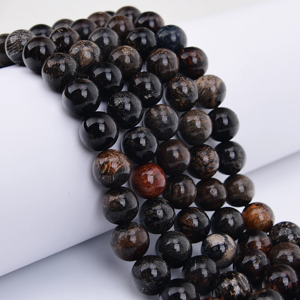 APDGG 18mm Natural Mix Black Chrysanthemum Stone Coral Jade Smooth Round Loose Beads 15.9'' Jewelry Making DIY