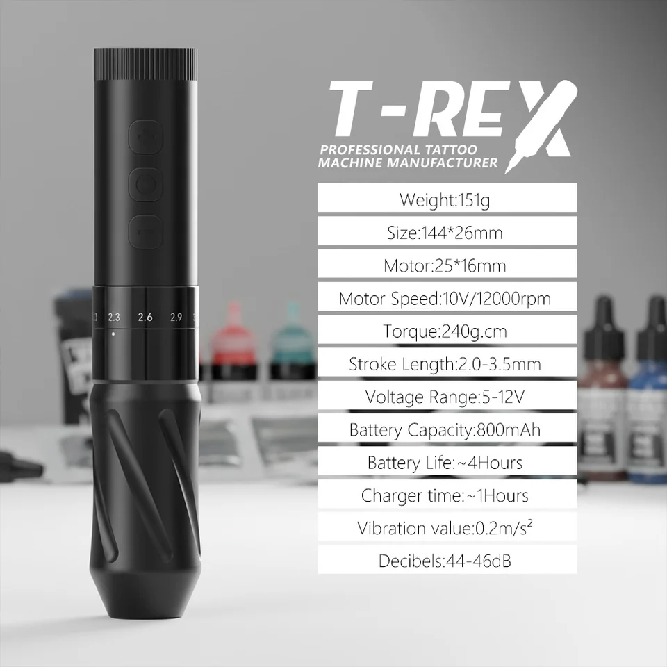 T-Rex Wireless Tattoo Machine Pen Full Kit Adjustable Stroke