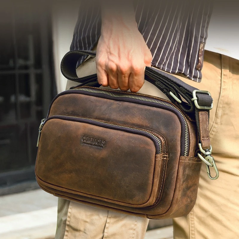 Shoulder Bag Retro Leather Crossbody Bag 7.9 Inch IPAD Men's Bag Leisure Genuine Leather Handbag Men Retro Shoulder