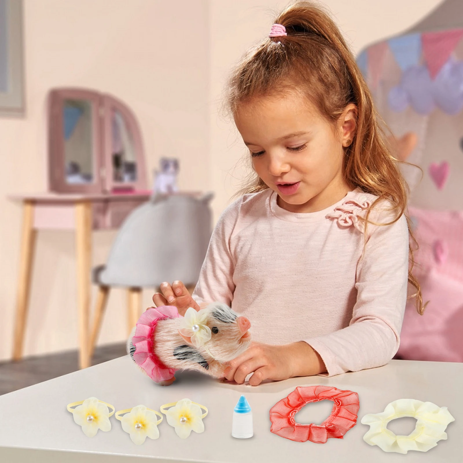 5인치 실리콘 돼지 인형 장난감 미니 부드러운 실물 같은 실리콘 돼지 인형 미니어처 리본 실리콘 돼지 액세서리 포함 어린이 장난감 선물