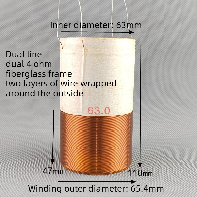 1piece for DD Audio 63mm Subwoofer Speaker Voice Coil Fiberglass Out Coil 4ohm Dual Line 2-layer Winding