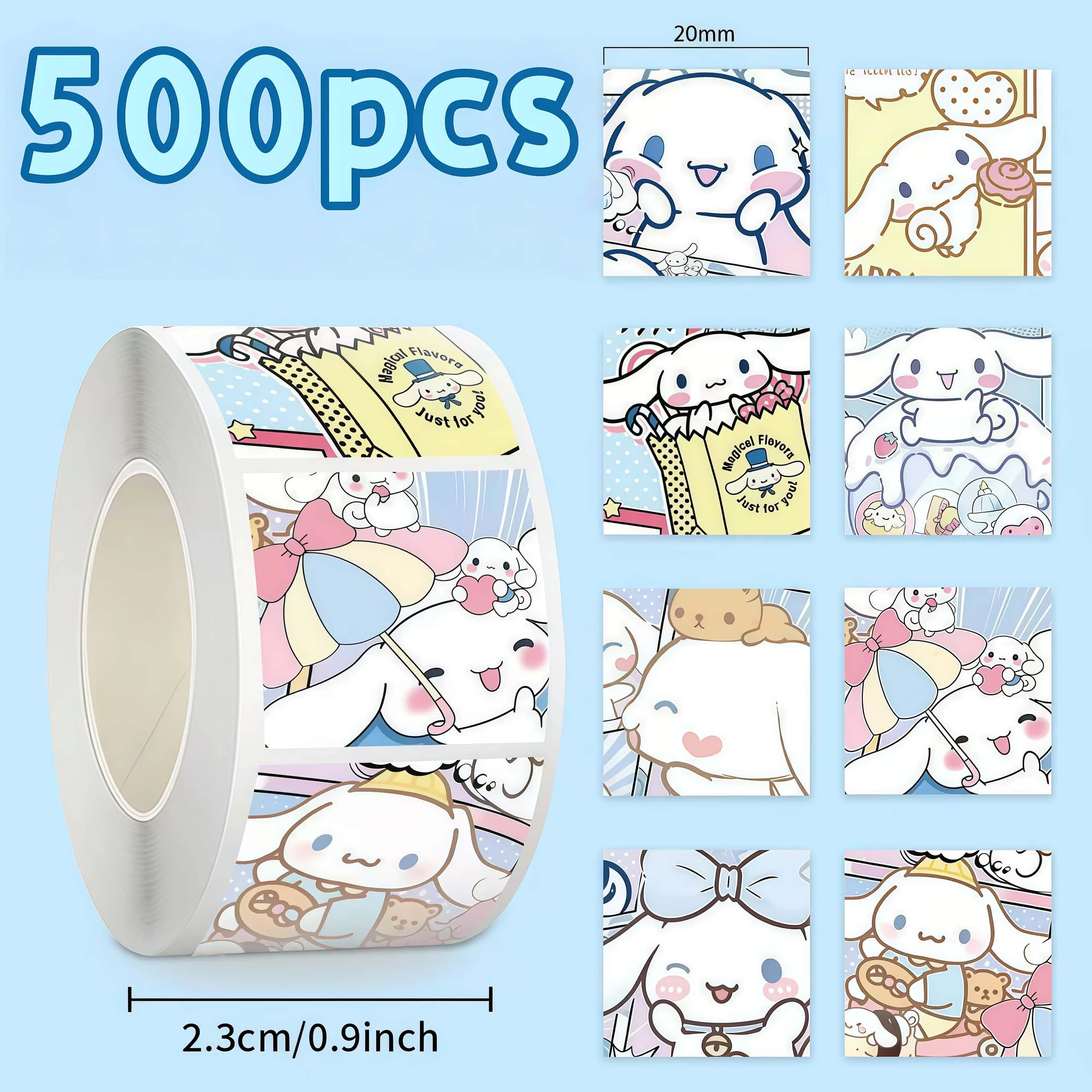 500 قطعة من لفة ملصقات Sanrio Cinnamoroll Kawaii، شارات بتصميم كرتوني لطيف لتزيين المجلة والهدايا #1