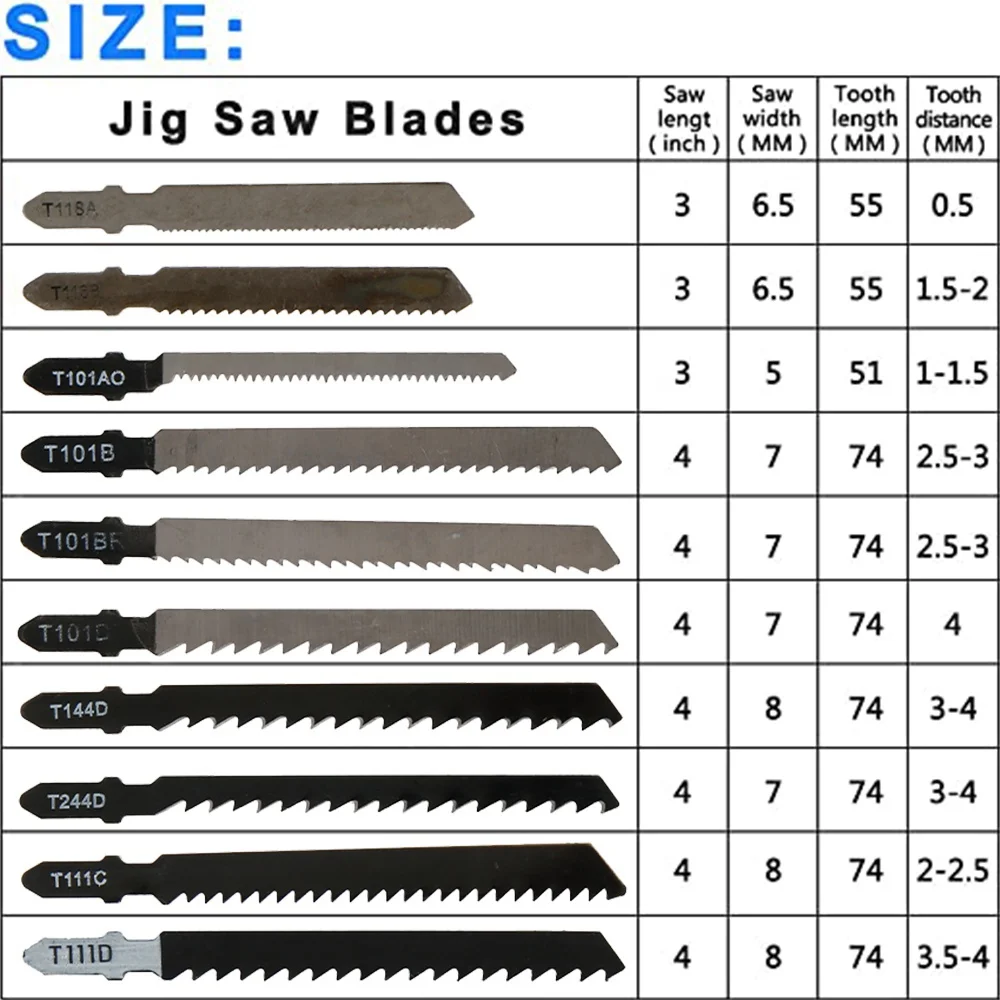 60/10Pcs Jig Saw Blade Metal Steel Jigsaw Blades Straight Cutting Tools Wood Assorted Saw for Woodworking Cutting Power Tool Saw