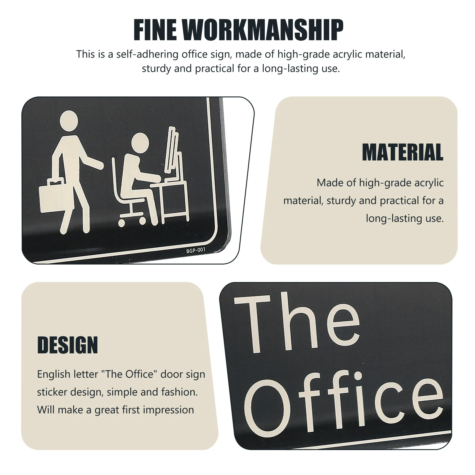 

Acrylic Office Sign The Office Door Sticker Self Adhesive For Wall Glass Metal Smooth Surfaces Punch-Free Installation Decor