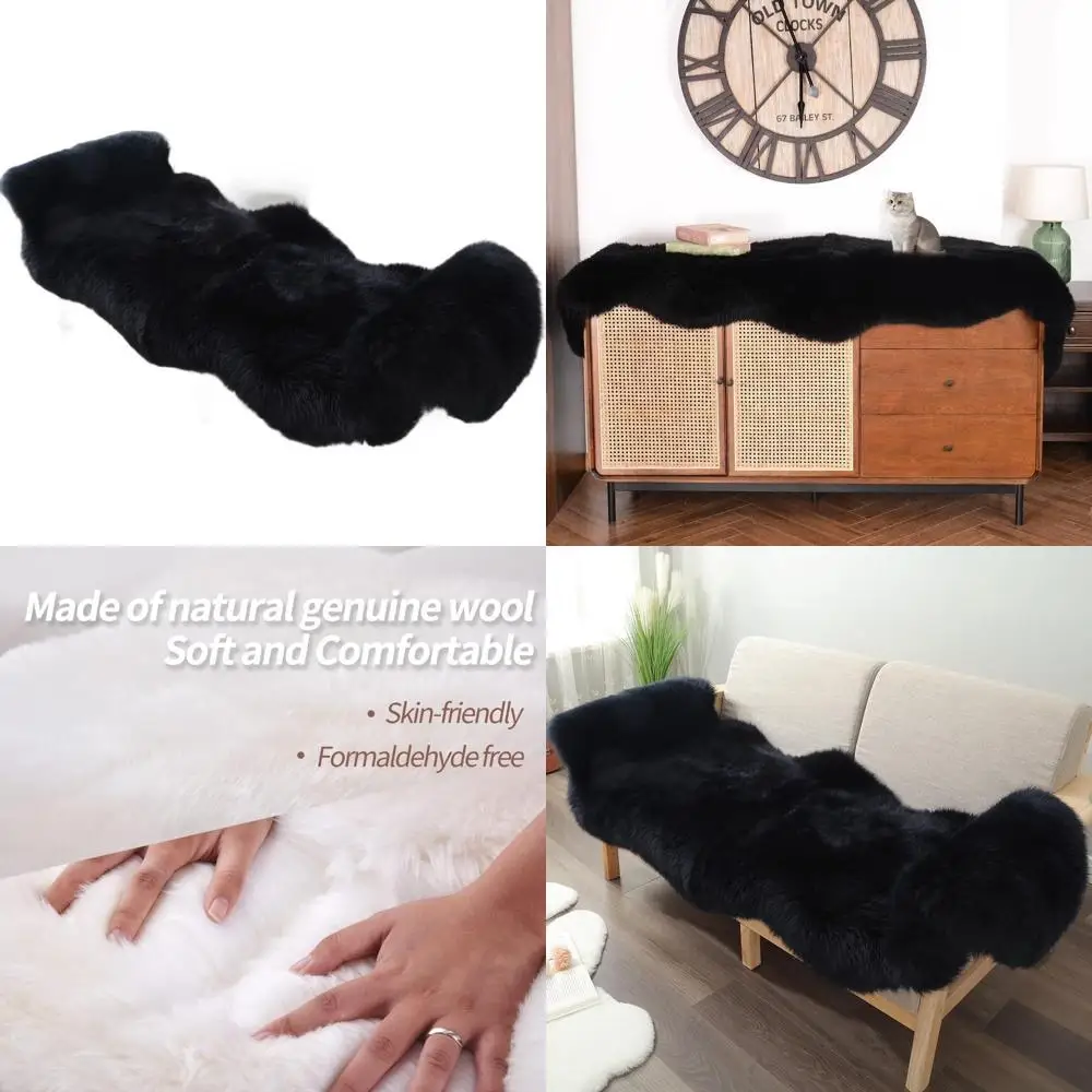 

Аутентичный австралийский коврик из овчины, роскошный черный мех ягненка, двойной ролик, 2 x 6 футов для дивана и детской спальни