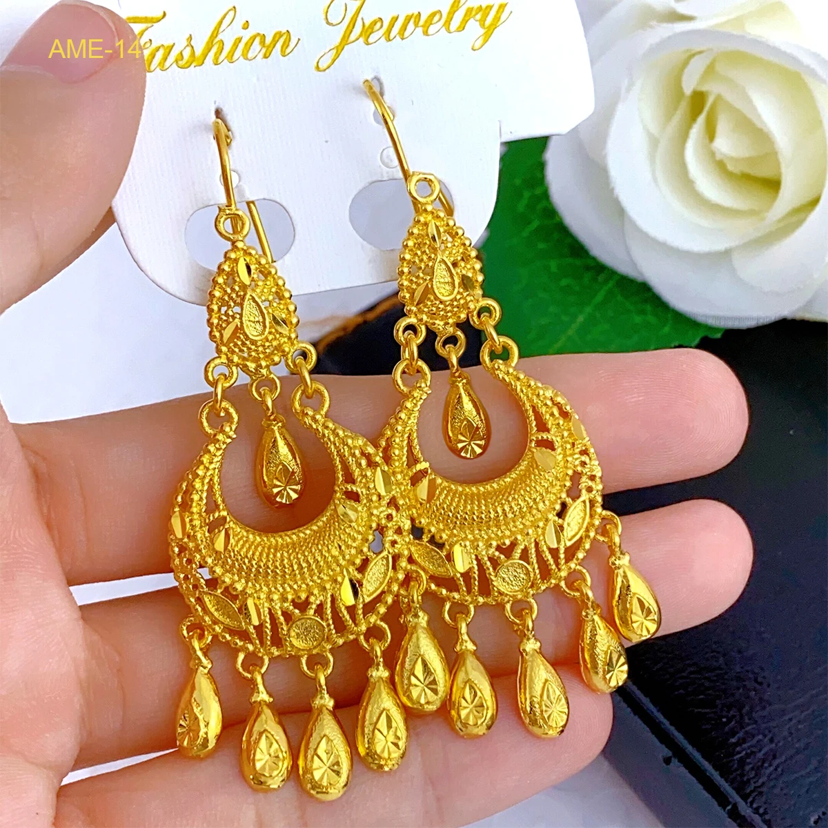 Pendientes indios para mujer, aretes colgantes de borla de diseño, Color dorado de 24k, accesorios para fiesta africana de Dubái, regalos de boda