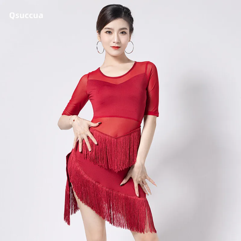 

New Latin dance dress female adult sexy fringed dress competition dance skirt