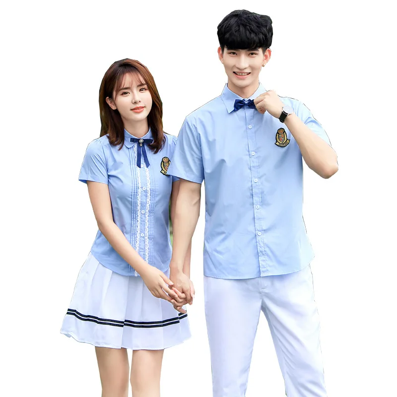 Schuluniform-Set für Jungen, koreanische britische Klassenuniformen, High School JK, Sommer, blaues Hemd, Faltenrock, Shorts, Cosplay-Kostüm