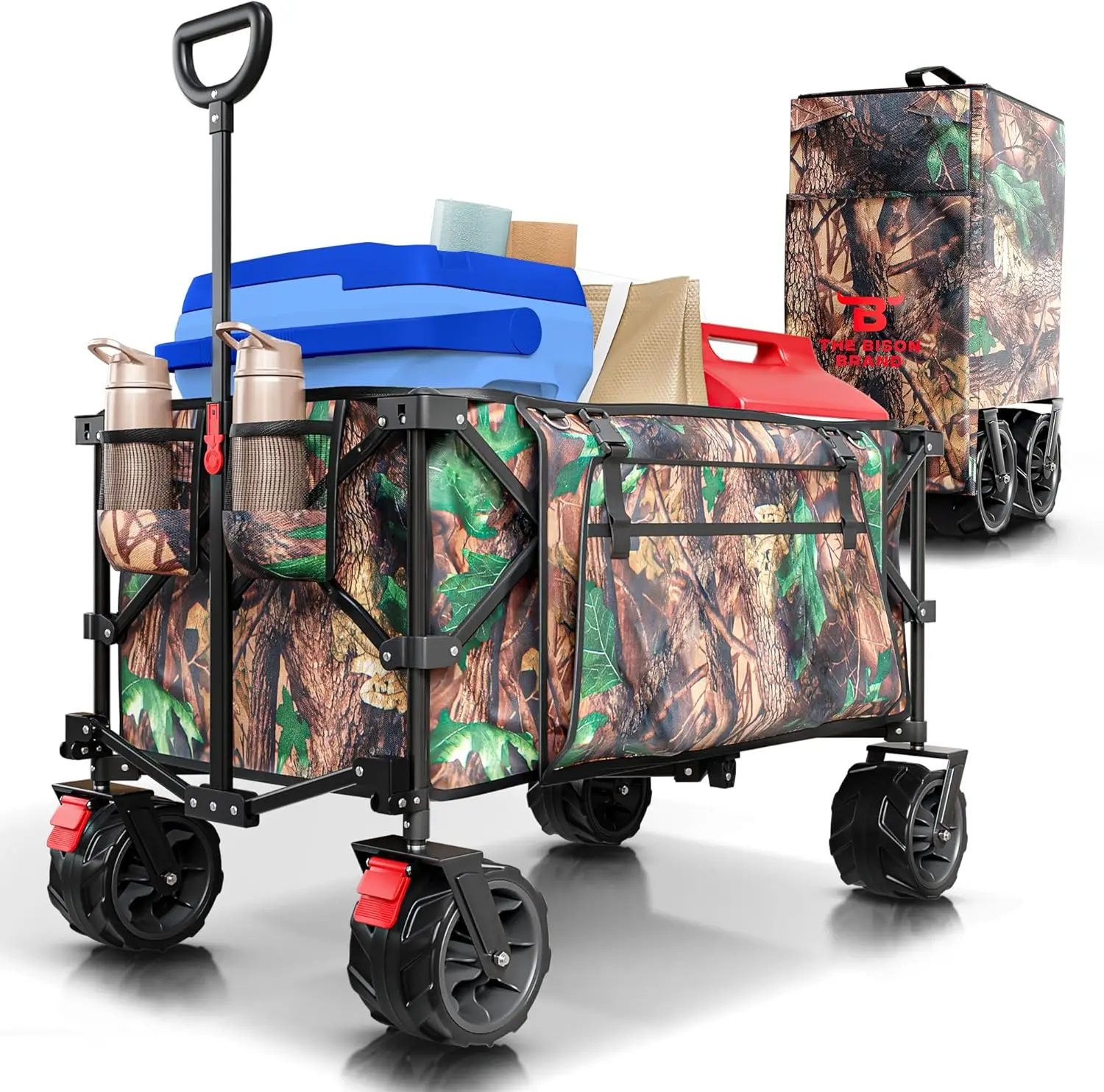 Heavy Duty Opvouwbare Wagenkar Met Wielen-Inklapbare Wagen Met Tree Camo Design, 2 Drankhouders