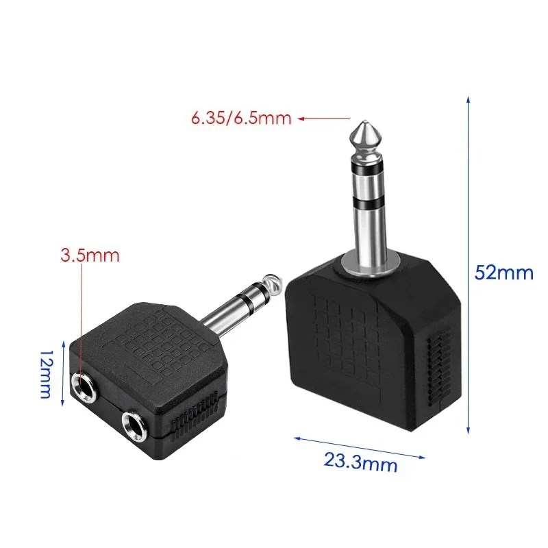 5/20Pcs Y Splitter Dual Channel Plug Jack 6.35 Stereo Male to Double 3.5 Female Connector for Audio Adapter Headphone Mic