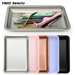 Square Stainless Steel Cosmetic Tray Eyelash Tools Tray Nail Art Equipment Plate False Nails Dish Tool Makeup Table Storage