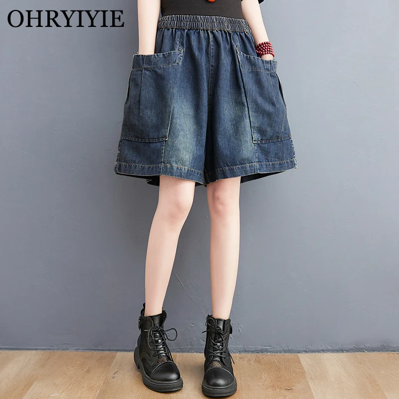 OHRYIYIE Blue Summer Loose Wide Leg Denim Jeans Shorts Women 2023 New High Waist All Match Short Pants Female Large Size Shorts