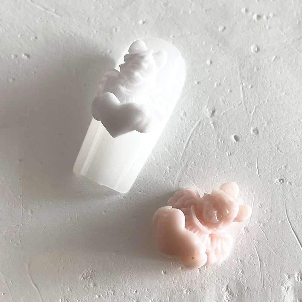 -Lovely Angel- Premade Nail Embracing Decors White Cameo Relief Love Angel Resin Ornaments Kiyomi Hug Heart Angelbaby Charms 404