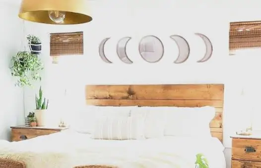 

5Pcs Nordic Style Moon Phase Wall Mirror Wooden Frame Acrylic Decorative Mirror Bedroom Wall Mounted Home Dorm Decor