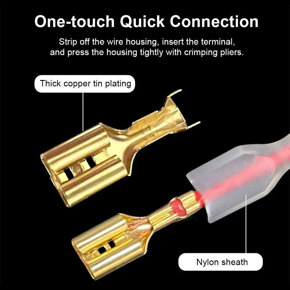 50Pcs 2.8/4.8/6.3mm Wire Connectors with Transparent Insulating Sleeves Female/Male Spade Terminals Brass Assortment Kit