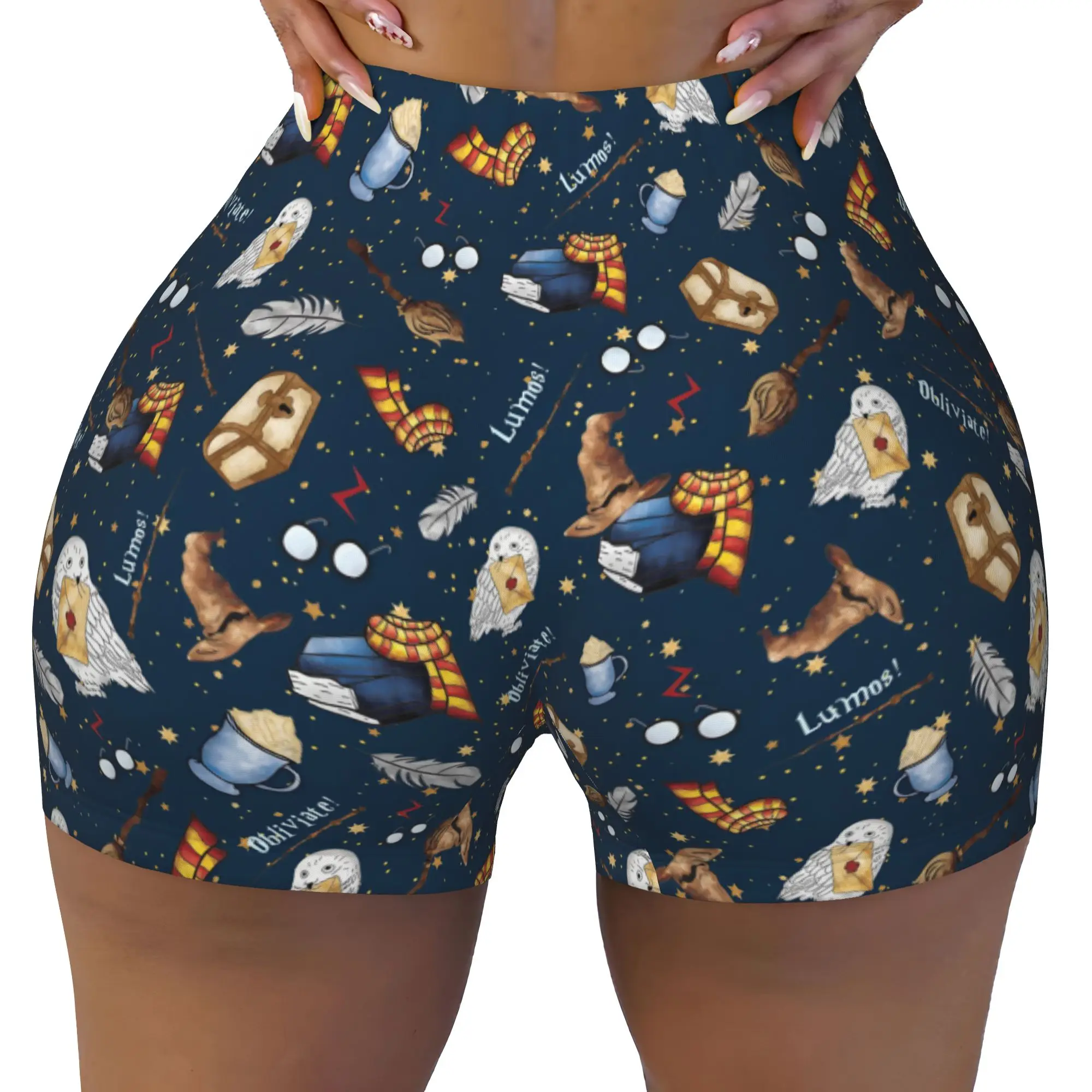 Custom H-Harryed Cartoon Running Volleyball Gym Shorts Women's Halloween Witchcraft Athletic Workout Yoga Shorts