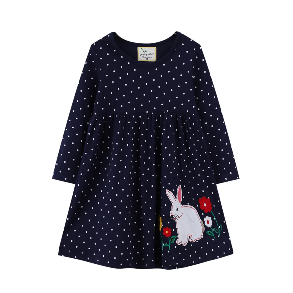 Jumping Meters Long Sleeve Children\'s Clothing Autumn Spring Kids Dresses Animals Embroidery Hot Selling Girls Party Dresses