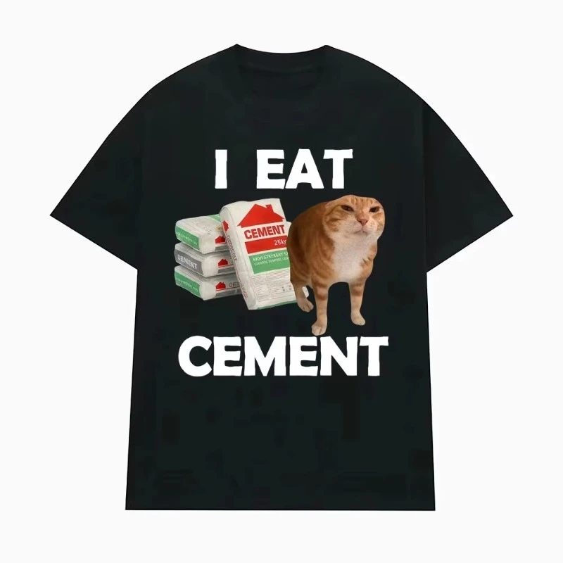 I Eat Cement Cursed Cat T Shirt Funny Meme Graphic Tee Shirt Fashion Casual Humor Vintage T-shirts Streetwear Women 2026 Summer
